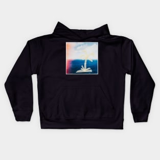 Taped Palm Tree on Printed Photo of Ocean Kids Hoodie